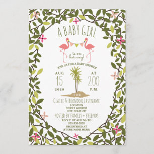 Inbjudan till Flamingo Foliage Baby Shower
