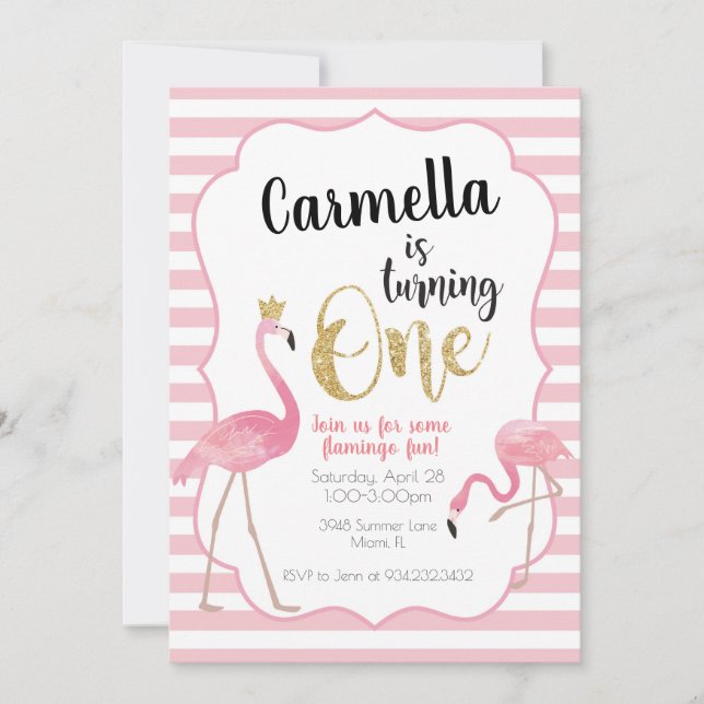Inbjudan till Flamingo första födelsedag (Framsida)