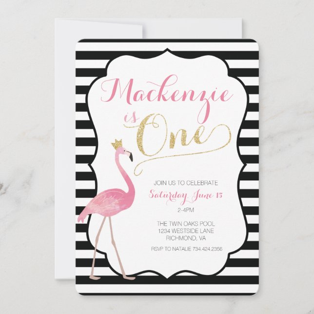 Inbjudan till Flamingo första födelsedagen (Framsida)