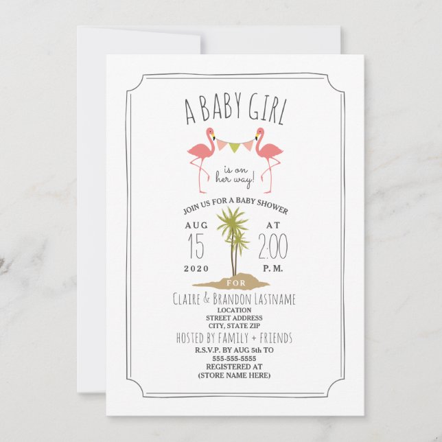 Inbjudan till Flamingo Island Baby Shower (Framsida)