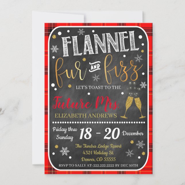 Inbjudan till Flanals Päls och Fizz Bachelorette (Framsida)