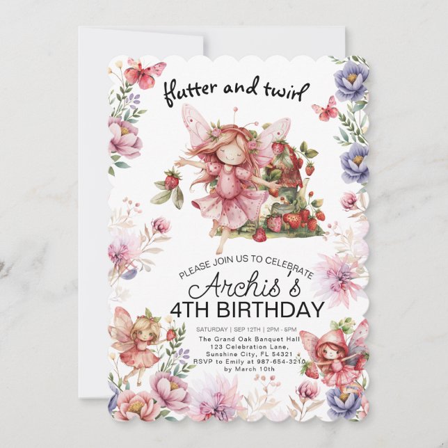 Inbjudan till Flatter och Twirl Little Fairy Birth (Framsida)