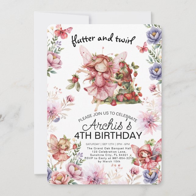 Inbjudan till Flatter och Twirl Little Fairy Birth (Framsida)