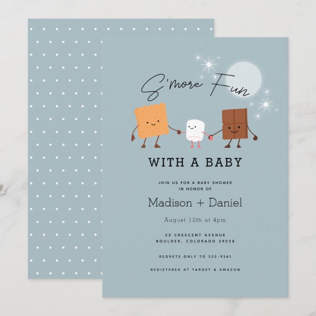 Inbjudan till fler Roligtar Campfire Baby Shower (Fram/baksida)