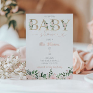 Inbjudan till Flicka-babyskor för guldgolv i Blomm