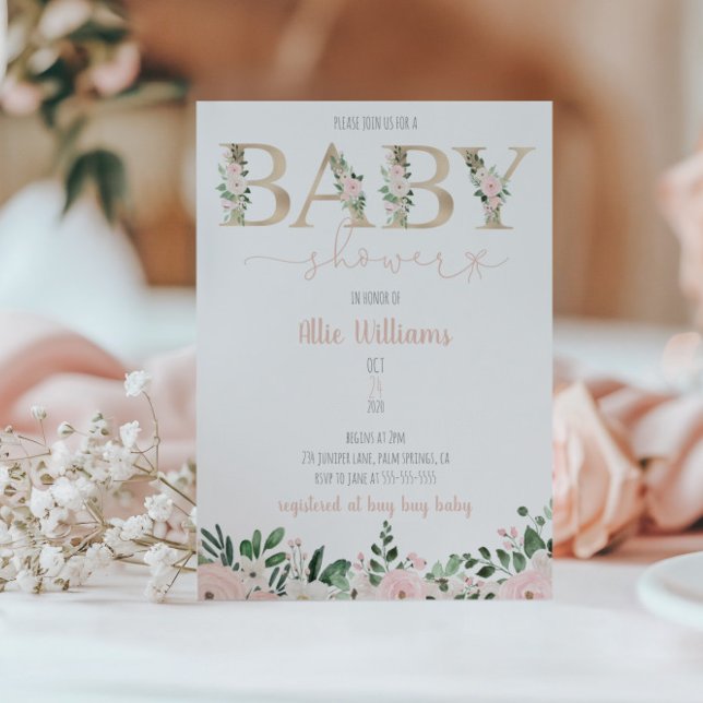 Inbjudan till Flicka-babyskor för guldgolv i Blomm (Skapare uppladdad)