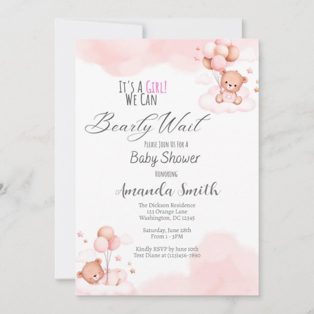 Inbjudan till Flicka Barly Wait Baby Shower (Framsida)