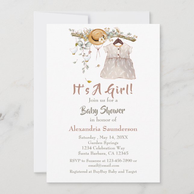 Inbjudan till flicka Boho Greenery Rustic (Framsida)