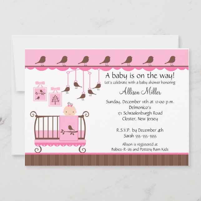 Inbjudan till Flicka Crib Baby Shower (Framsida)