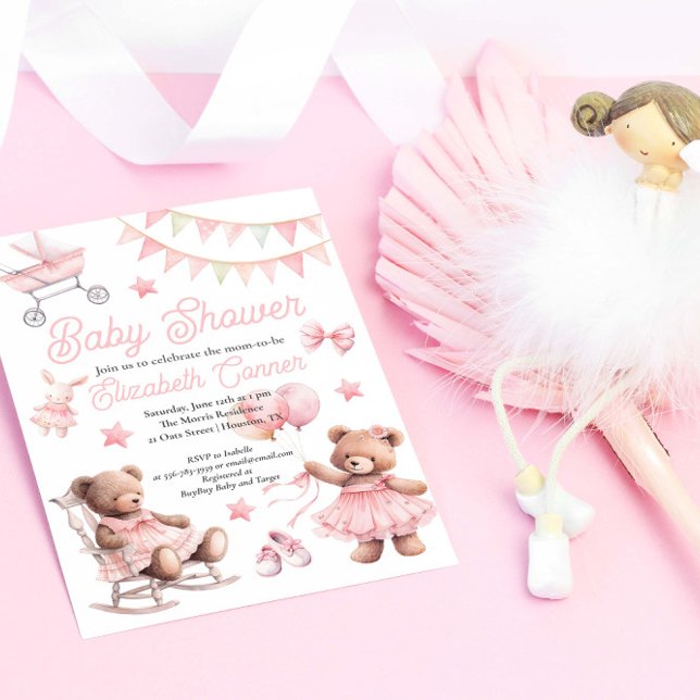 Inbjudan till Flicka-dusch för cute Rosa Watercolo (Cute Pink Watercolor Baby Girl Shower Invitation)