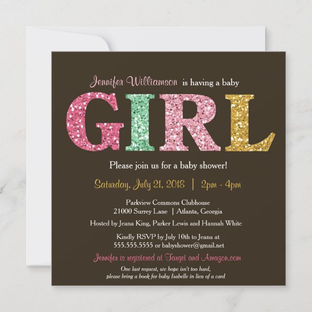 Inbjudan till Flicka-duschen i Glitter, färglöst (Framsida)
