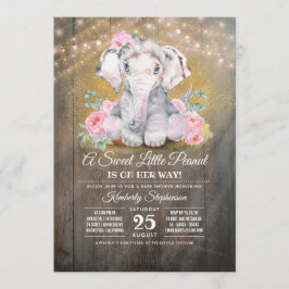 Inbjudan till flicka Elephant Blommigt Baby Shower