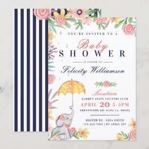 Inbjudan till flicka Elephant Umbrella Baby Shower