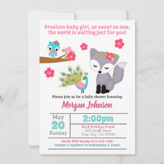 Inbjudan till flicka Rosa Fox Baby Shower