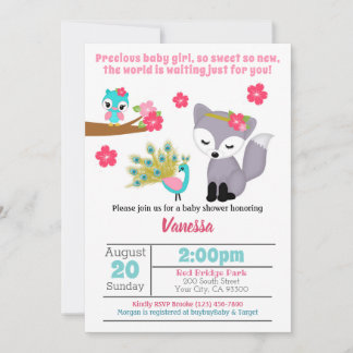 Inbjudan till flicka Rosa Fox Baby Shower