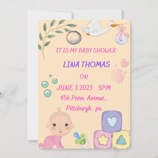 Inbjudan till Flicka Shower (Framsida)