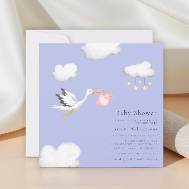 Inbjudan till Flicka Stork Shower Lavender (Skapare uppladdad)