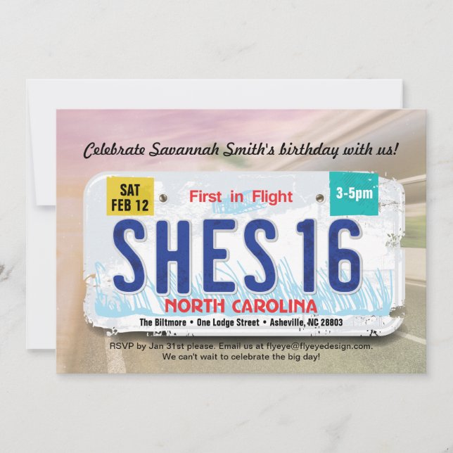 Inbjudan till flickas 16-årsdag i North Carolina-l (Framsida)