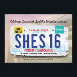 Inbjudan till flickas 16-årsdag i North Carolina-l<br><div class="desc">En tonårstjej som fyller 16 och får sitt körkort är en milstolpe att fira! Jag skapade den här designen för att fånga den enskilda statens registreringsskylt och placera den ovanpå en mjuk bakgrund som inkluderar gatan, motorvägen och himlen. Den här designen sammanfattar din födelsedagsfirande snabbt. Det är rakt på sak...</div>