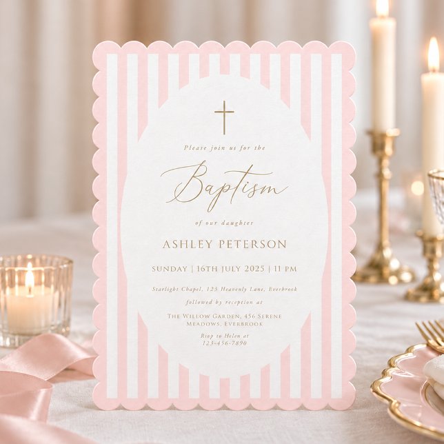 Inbjudan till flickas dop med rosa ränder (Skapare uppladdad)