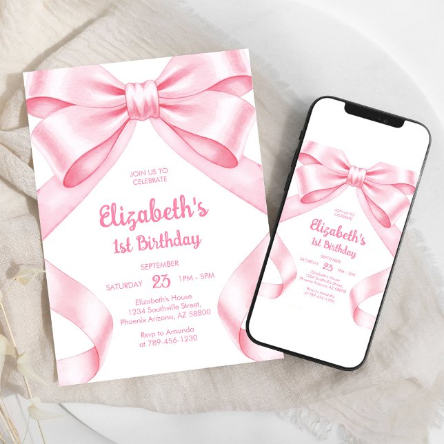 Inbjudan till flickas födelsedag med rosa coquette (Skapare uppladdad)