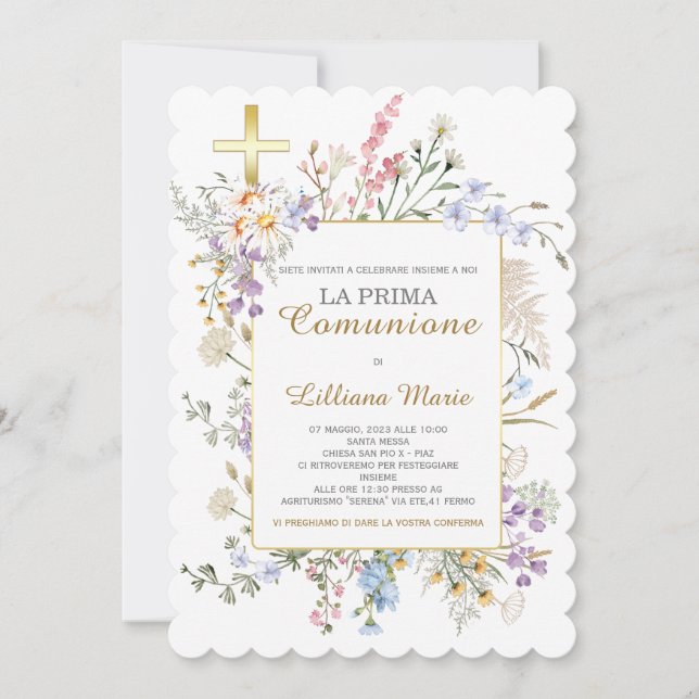 Inbjudan till flickas kommunion (Framsida)