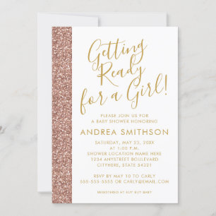 Inbjudan till Flickor Shower Ro Guld Glitter