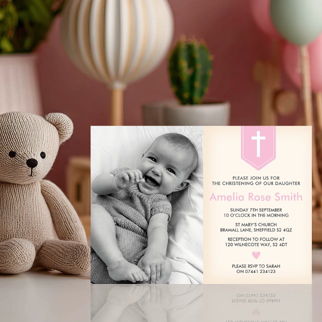 Inbjudan till Flickr Christening/Baptism (Invite your loved ones to your baby girl's christening with this soft and elegant invitation)