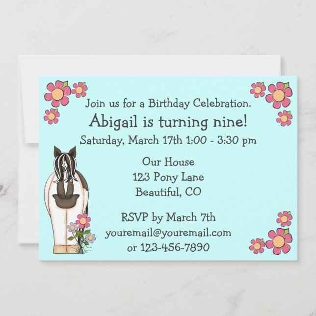 Inbjudan till flicktjänst på hästfödelsedag (Framsida)