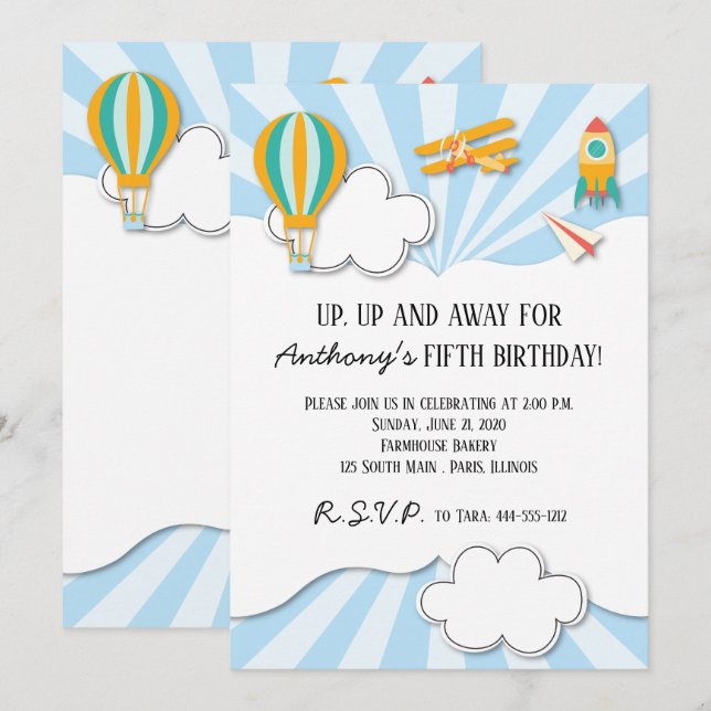 Inbjudan till flygande Sak födelsedag (Fram/baksida)