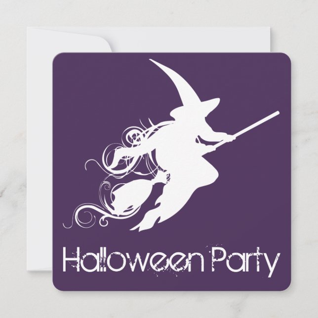 Inbjudan till flygande Witch Silhouette Halloween  (Framsida)