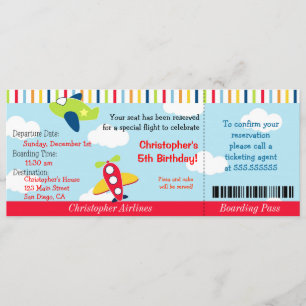 Inbjudan till flygplanet Biljett födelsedag