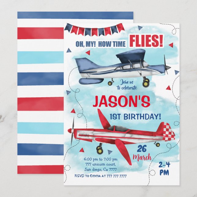 Inbjudan till flygplanet på födelsedagen (Fram/baksida)