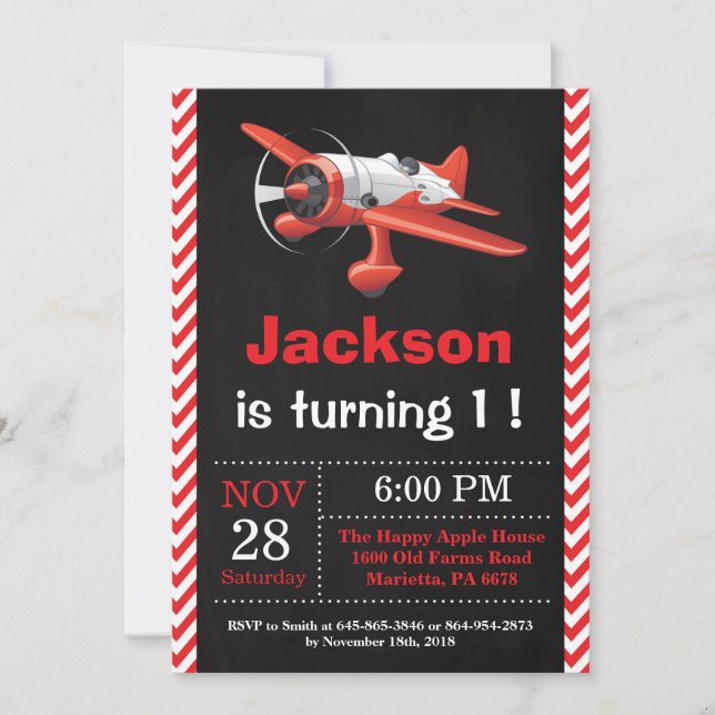 Inbjudan till flygplanet på födelsedagen. Boy Föde (Framsida)