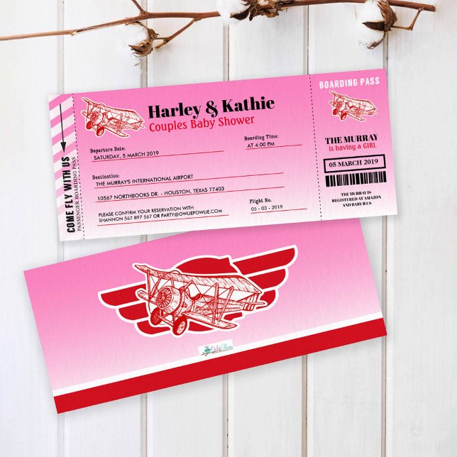 Inbjudan till flygplansboardingpass Par Shower (Skapare uppladdad)