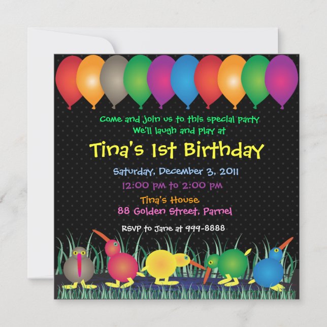 Inbjudan till födelsedag: 010 Kiwi (Framsida)