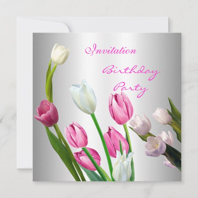 Inbjudan till födelsedag 50:e Eleganten Rosa & Whi (Framsida)