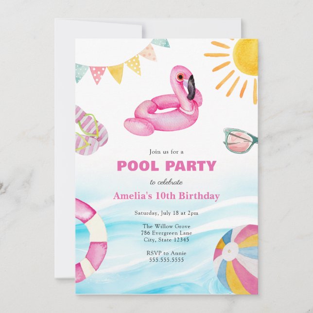 Inbjudan till födelsedagen bassäng Party (Framsida)