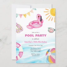 Inbjudan till födelsedagen bassäng Party