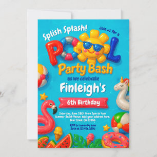 Inbjudan till födelsedagen bassäng Party