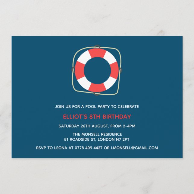 Inbjudan till födelsedagen bassäng Party (Framsida)