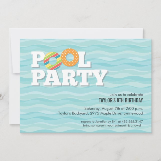 Inbjudan till födelsedagen bassäng Party (Framsida)