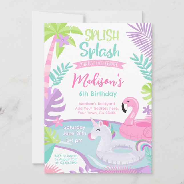 Inbjudan till födelsedagen bassäng Party (Framsida)