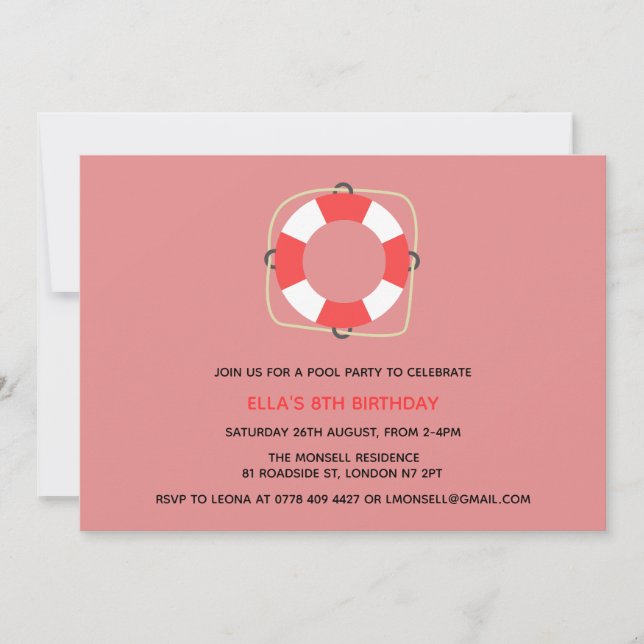 Inbjudan till födelsedagen bassäng Party (Framsida)