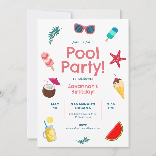 Inbjudan till födelsedagen bassäng Party (Framsida)