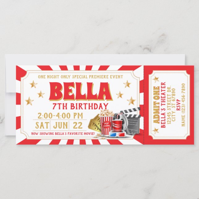 Inbjudan till födelsedagen för Movie Biljett (Framsida)