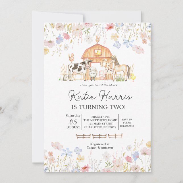 Inbjudan till födelsedagen för Wildblomma (Framsida)