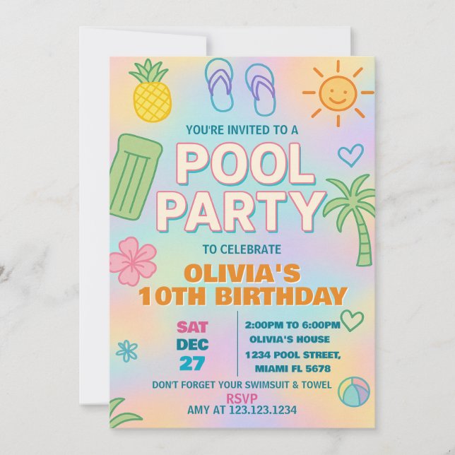 Inbjudan till födelsedagen i Bassäng i Party (Framsida)