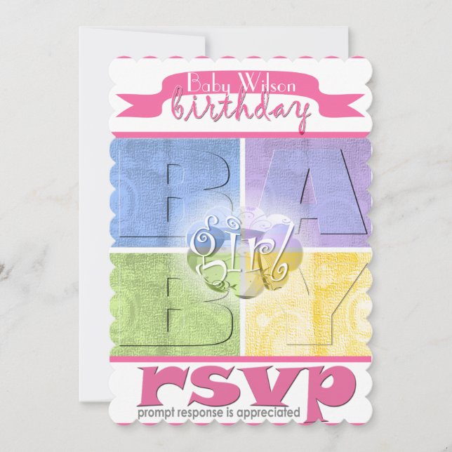 Inbjudan till födelsedagen i Flicka i färg (Framsida)