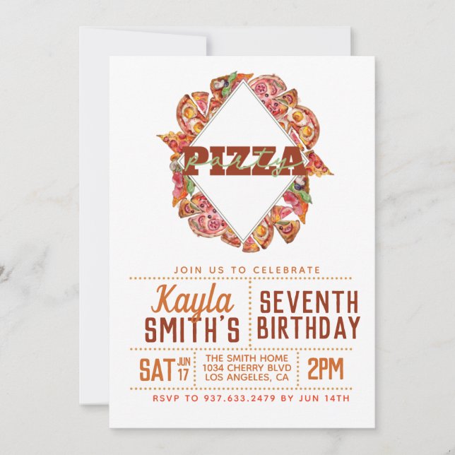 Inbjudan till födelsedagen i Pizza Party (Framsida)
